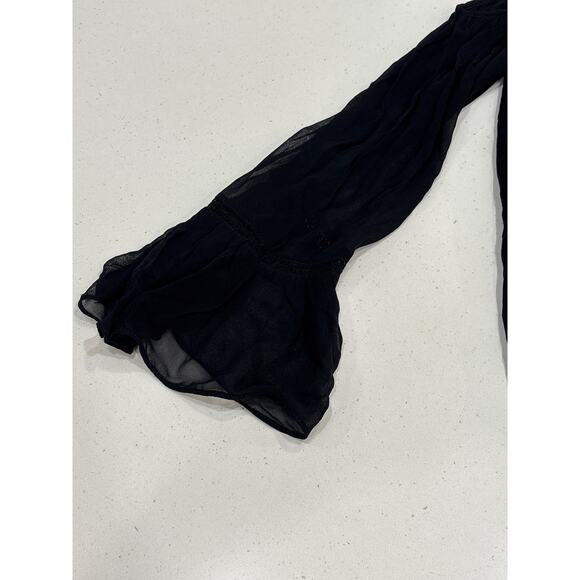 Zara BLACK SHEER OFF THE SHOULDER TOP WITH LONG BELL SLEEVES size Medium - Picture 2 of 7